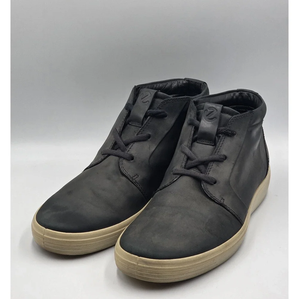 ECCO Soft 7 High Top Sneaker Boots Black Nubuck Leather Mens US 9 EU 43